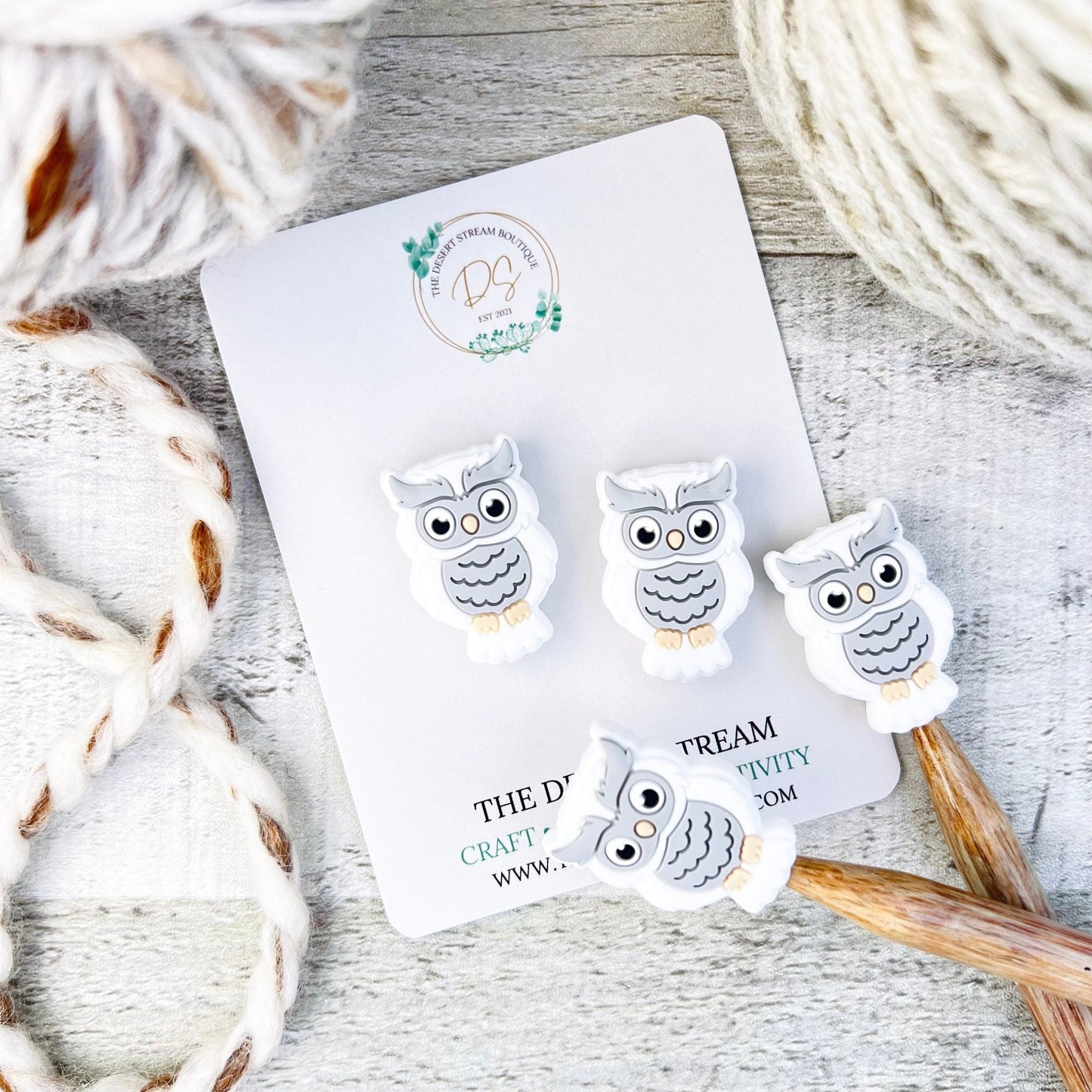 White Owl Stitch Stoppers Knitting Needle Point Protectors - The Desert Stream Stitch