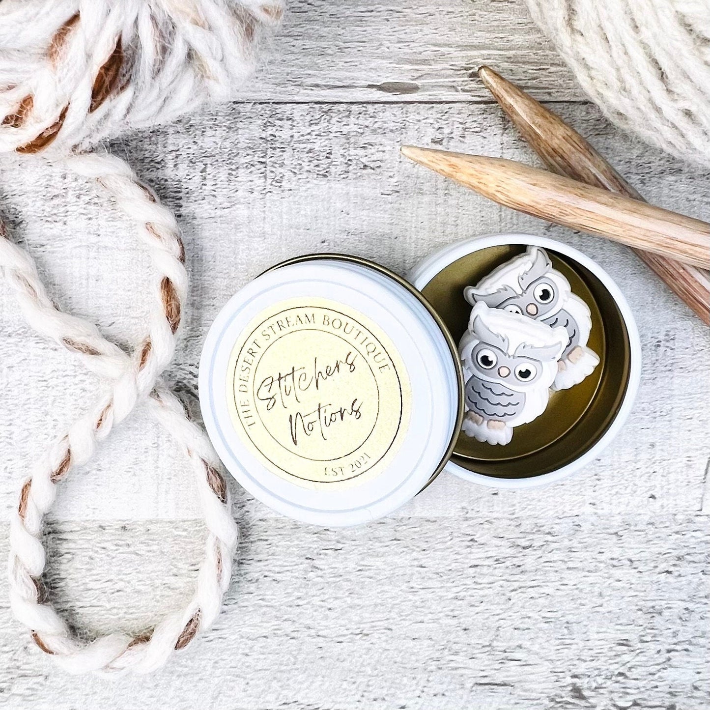 White Owl Stitch Stoppers Knitting Needle Point Protectors - The Desert Stream Stitch