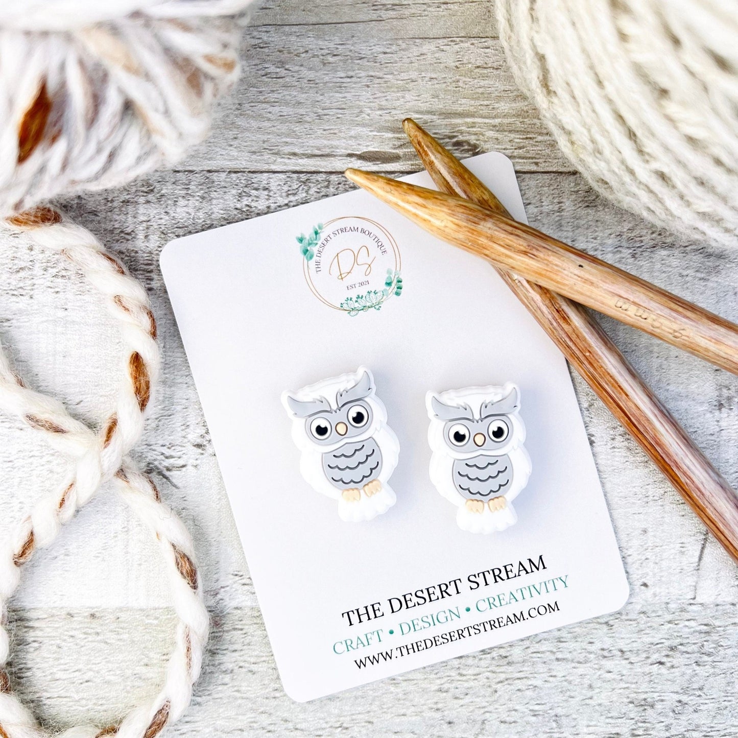 White Owl Stitch Stoppers Knitting Needle Point Protectors - The Desert Stream Stitch