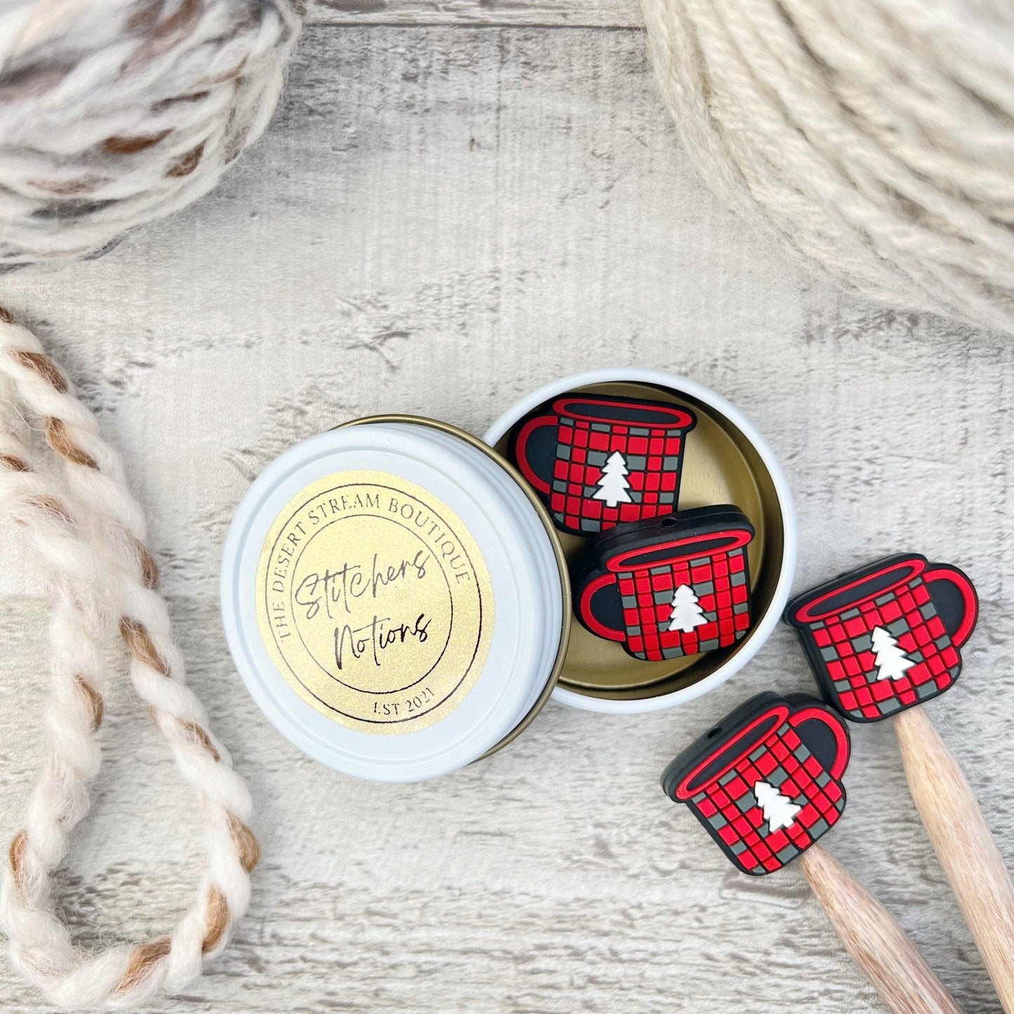 Winter Mug Stitch Stoppers Knitting Needle Point Protectors - The Desert Stream Stitch