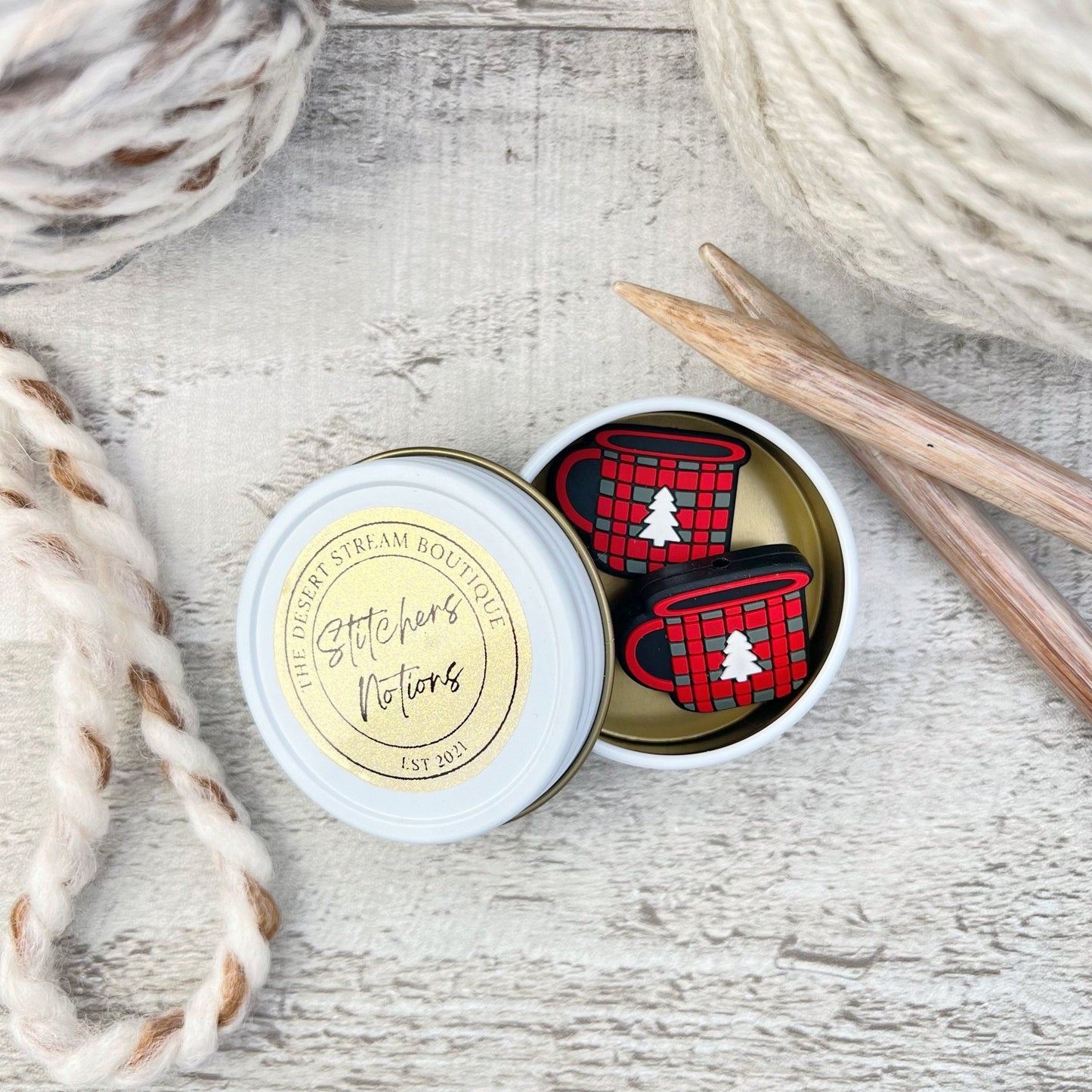 Winter Mug Stitch Stoppers Knitting Needle Point Protectors - The Desert Stream Stitch