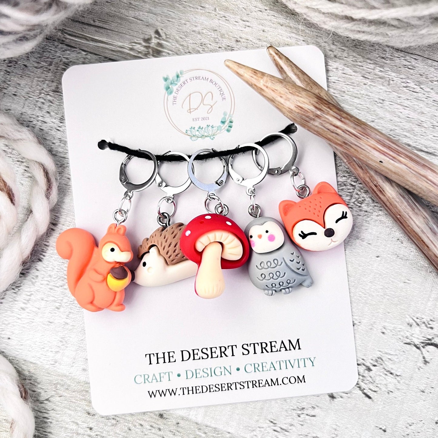 Woodland Friends Stitch Markers Set - Knitting and Crochet - The Desert Stream Stitch