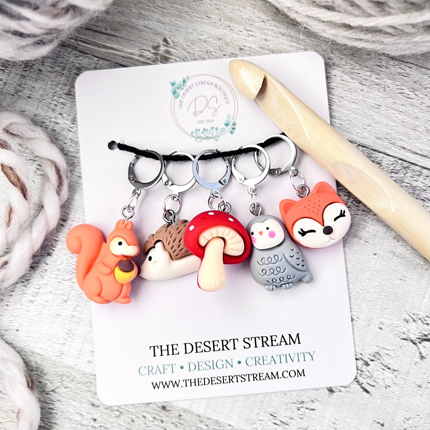 Woodland Friends Stitch Markers Set - Knitting and Crochet - The Desert Stream Stitch