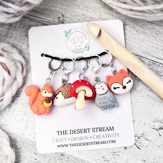 Woodland Friends Stitch Markers Set - Knitting and Crochet - The Desert Stream Stitch