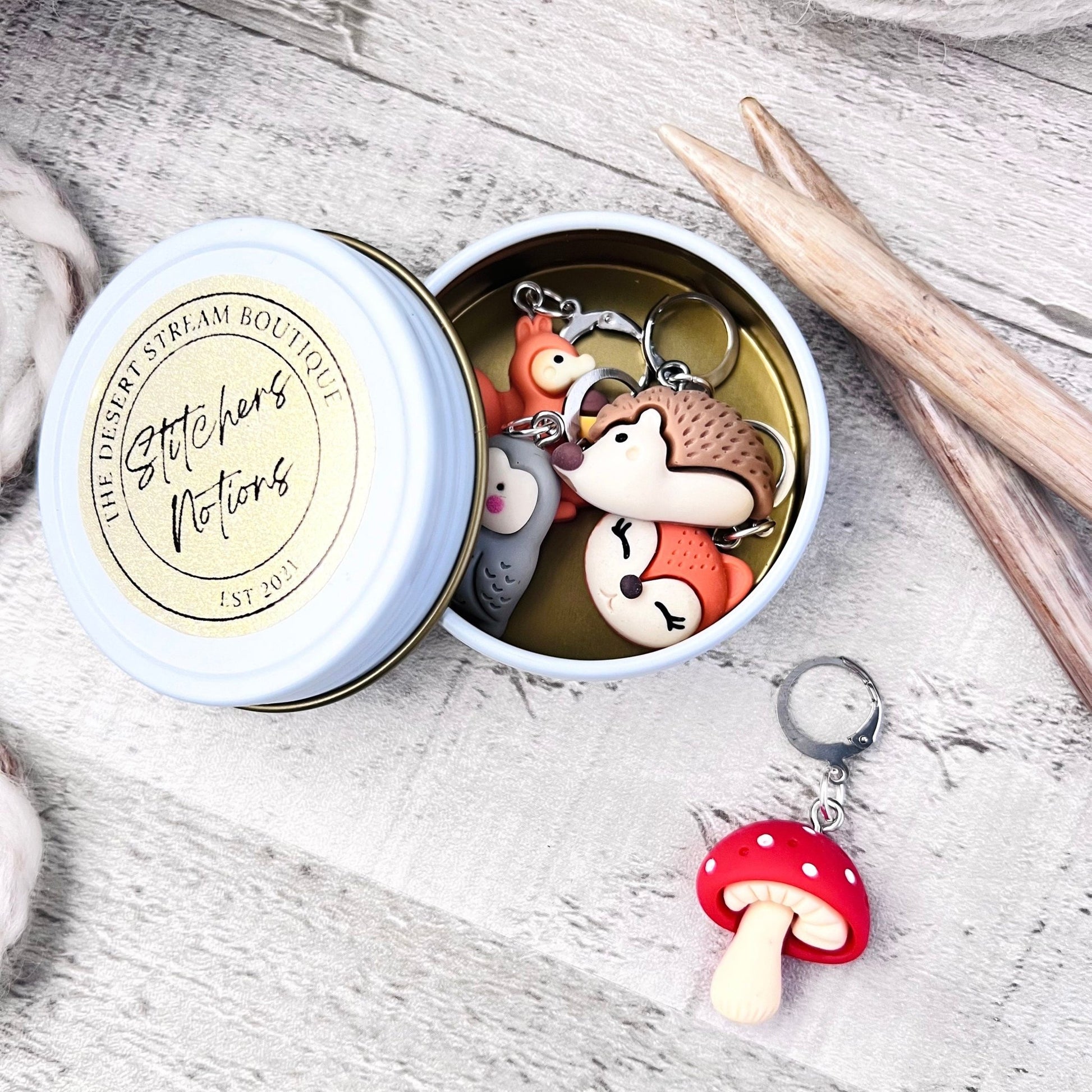 Woodland Friends Stitch Markers Set - Knitting and Crochet - The Desert Stream Stitch