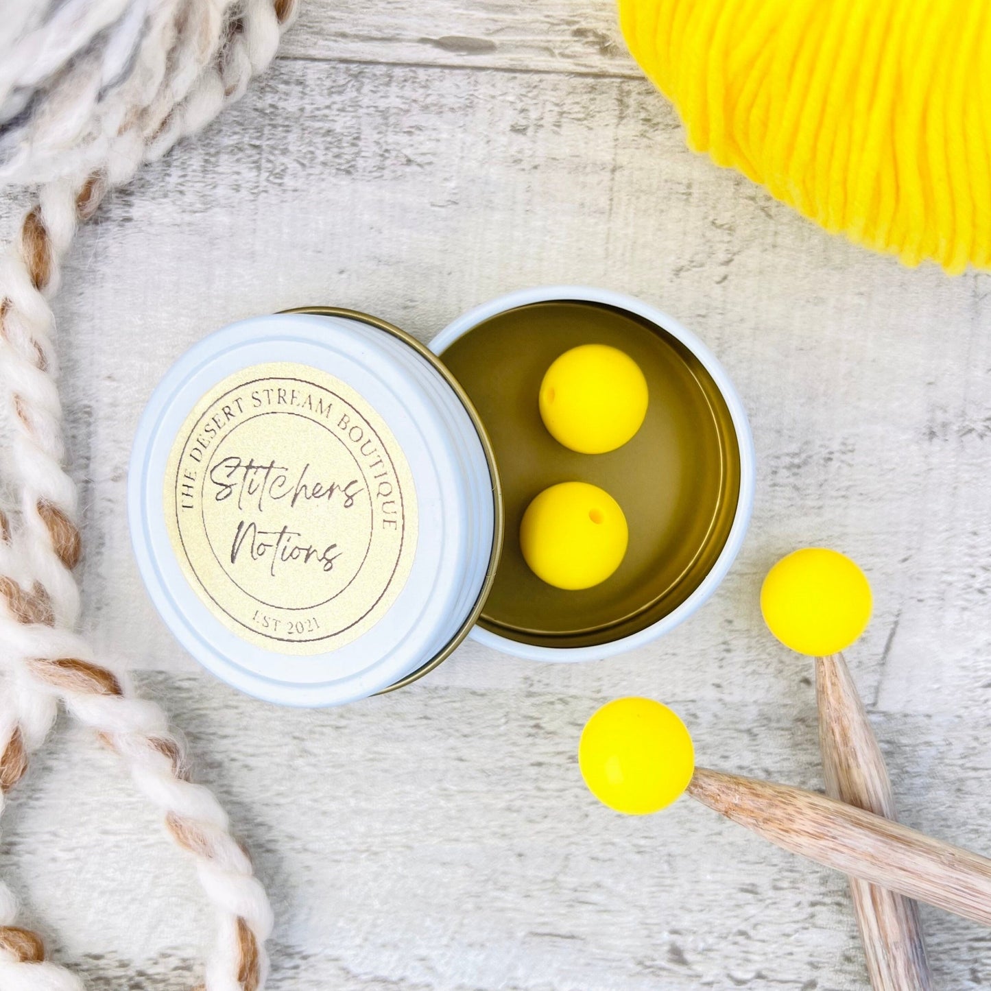 Yellow Stitch Stoppers Knitting Needle Point Protectors - The Desert Stream Stitch