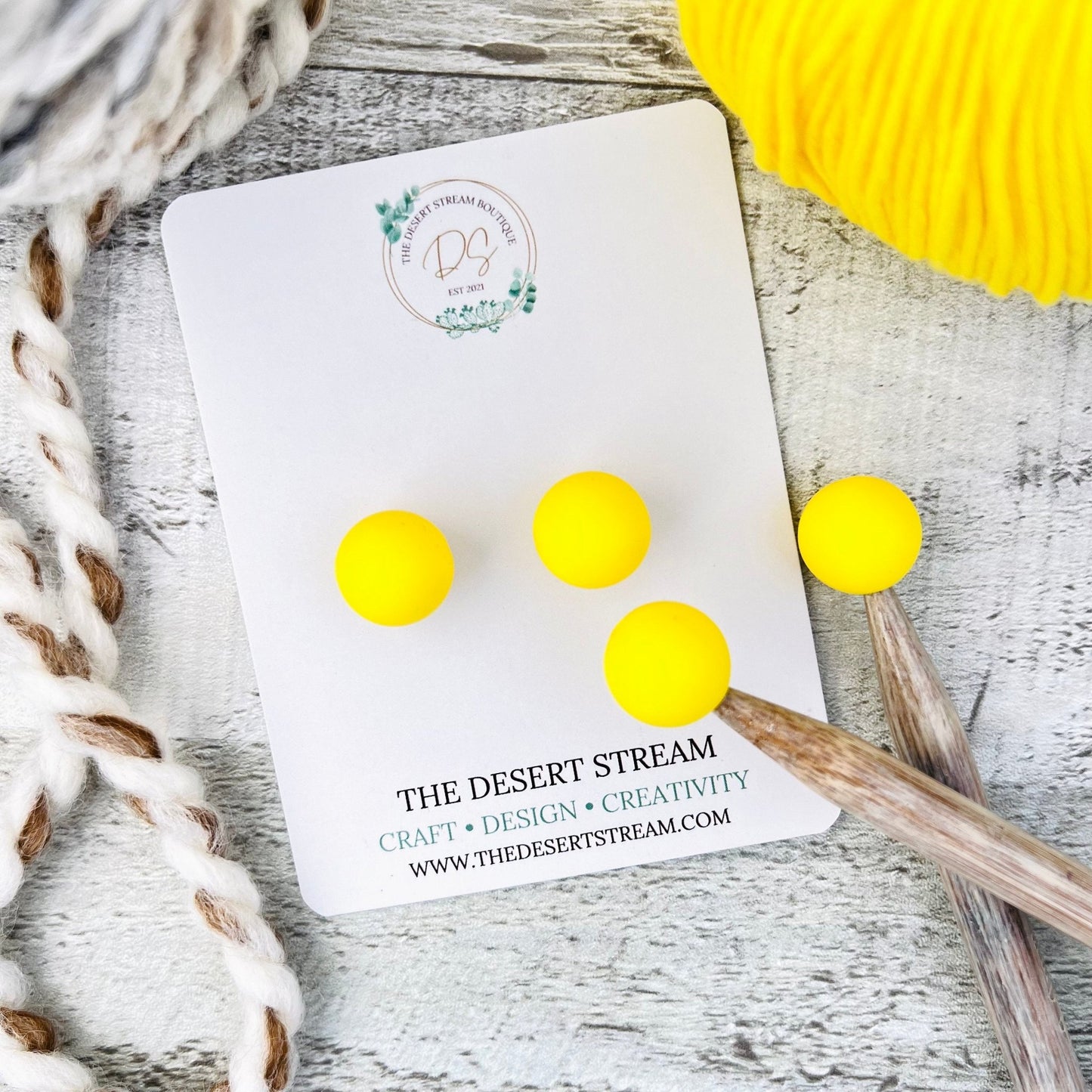 Yellow Stitch Stoppers Knitting Needle Point Protectors - The Desert Stream Stitch