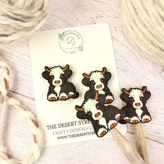 Highland Cow Knitting Stitch Stoppers – Silicone Needle Point Protectors