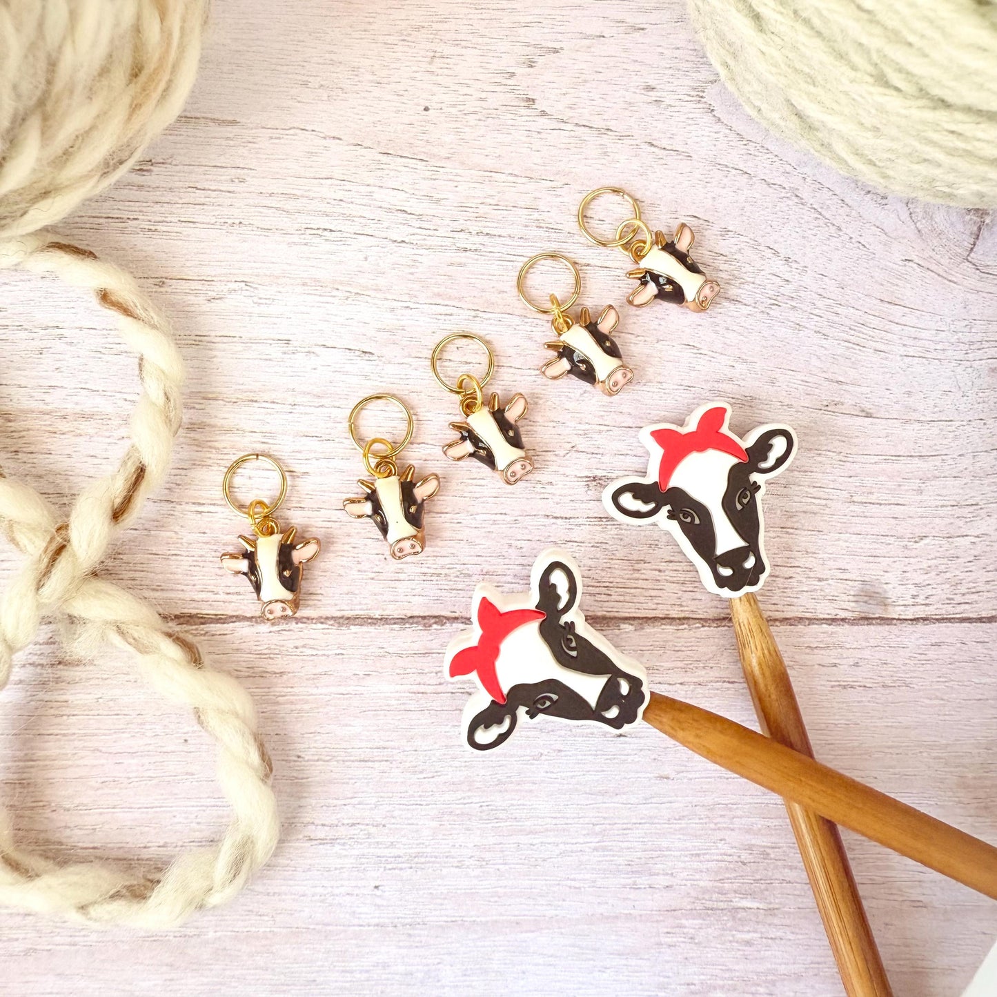 Cow Knitting Notions Set – Stitch Markers & Stoppers | Progress Keepers Kit