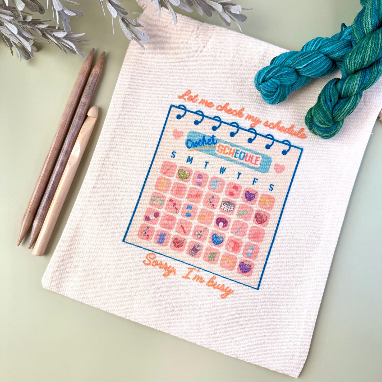 Project Bag: Crochet Schedule Yarn Storage Tote for Knitting and Crochet (Canvas Drawstring)