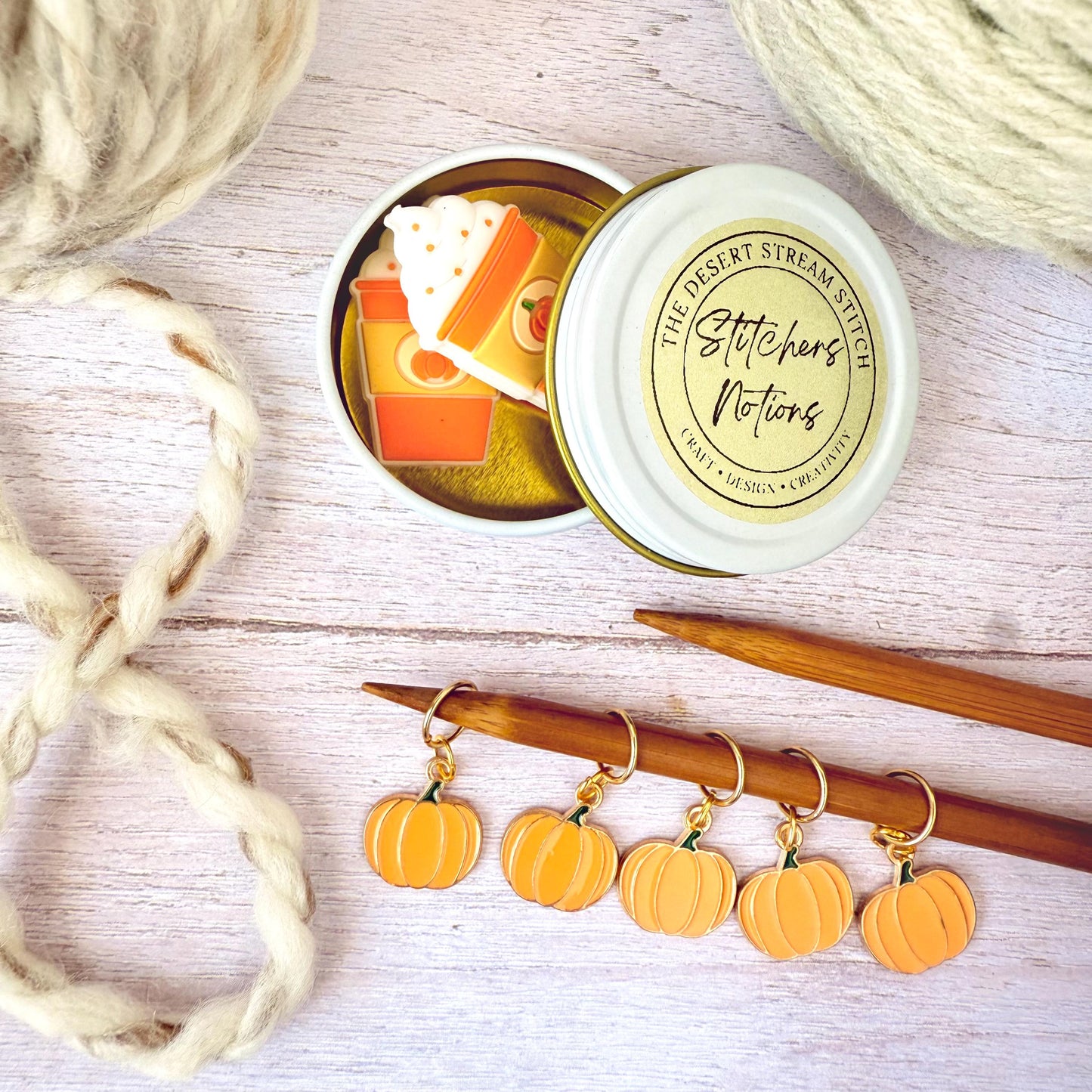 Pumpkin Knitting Notions Set – Stitch Markers & Stoppers | Progress Keepers Kit
