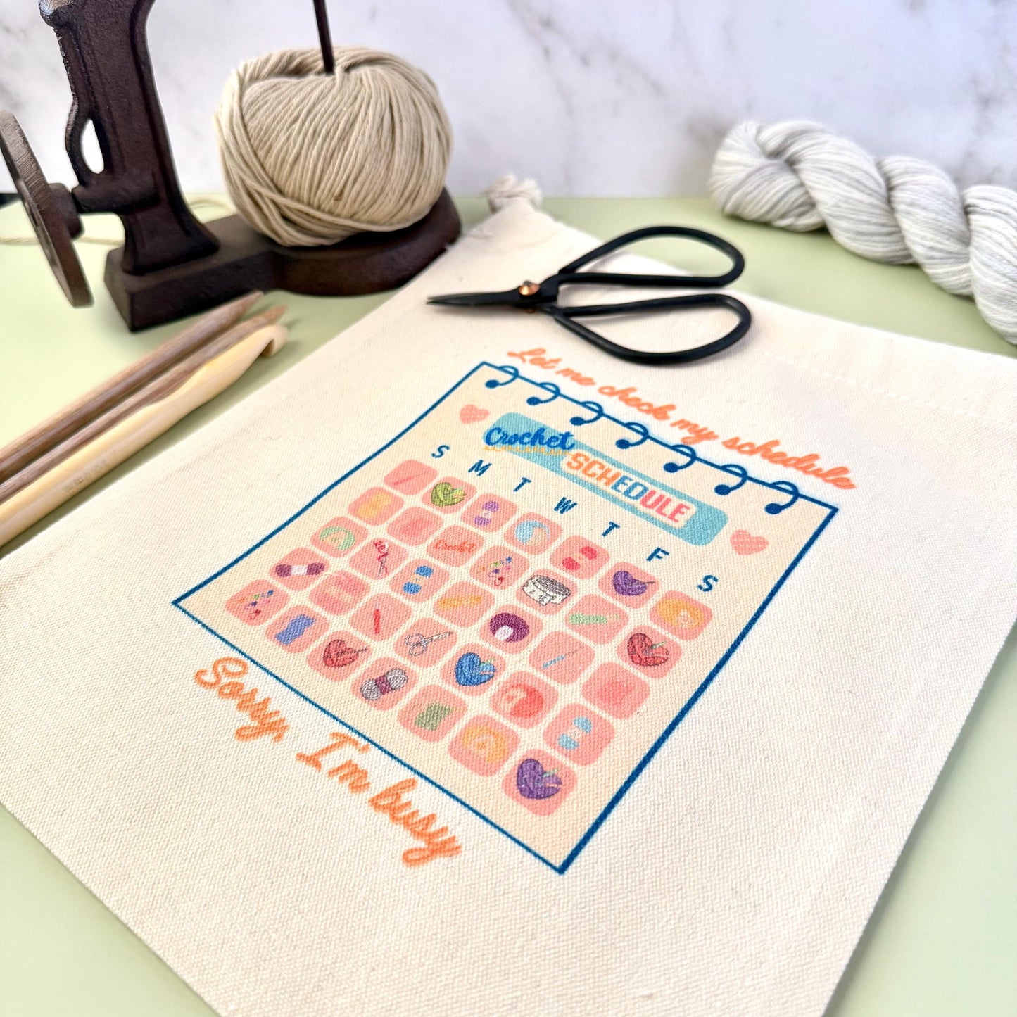 Project Bag: Crochet Schedule Yarn Storage Tote for Knitting and Crochet (Canvas Drawstring)