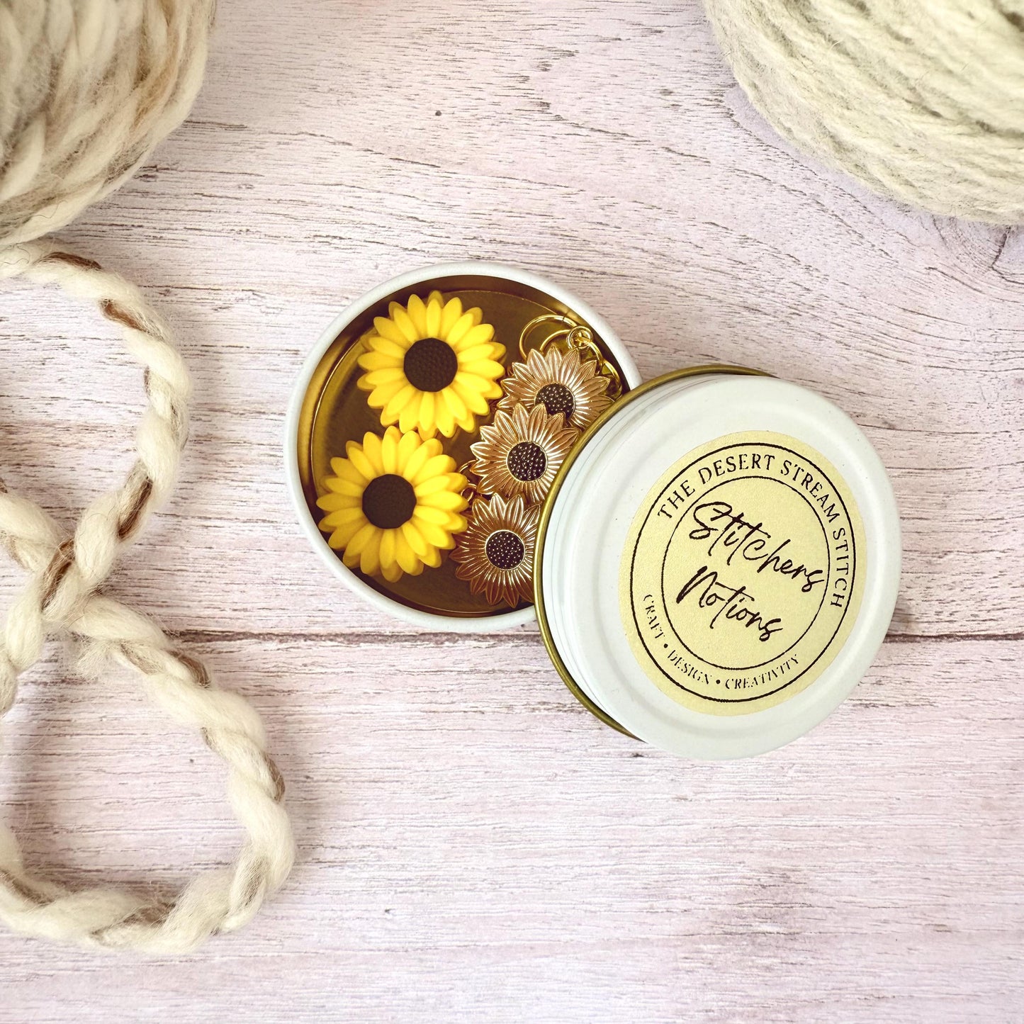 Sunflower Knitting Notions Set – Stitch Markers & Stoppers | Progress Keepers Kit