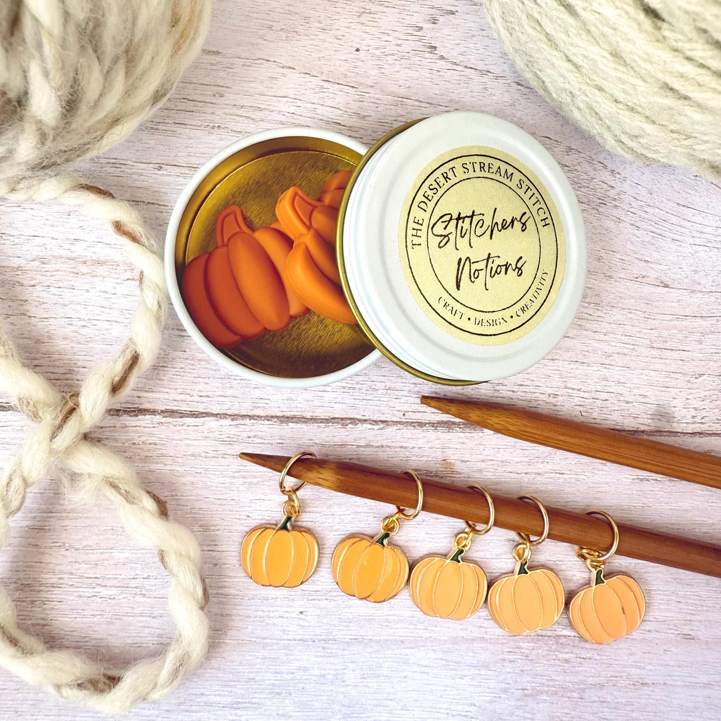 Pumpkin Knitting Notions Set – Stitch Markers & Stoppers | Progress Keepers Kit