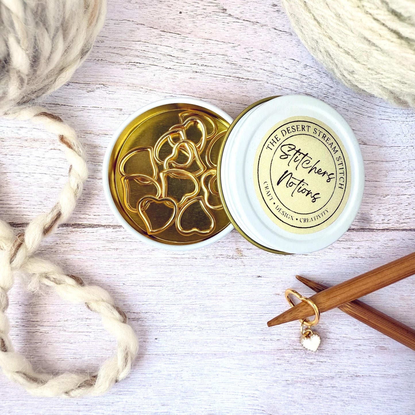 Heart Stitch Markers – Gold Metal Knitting Tools Set | Snag Free Progress Keeper