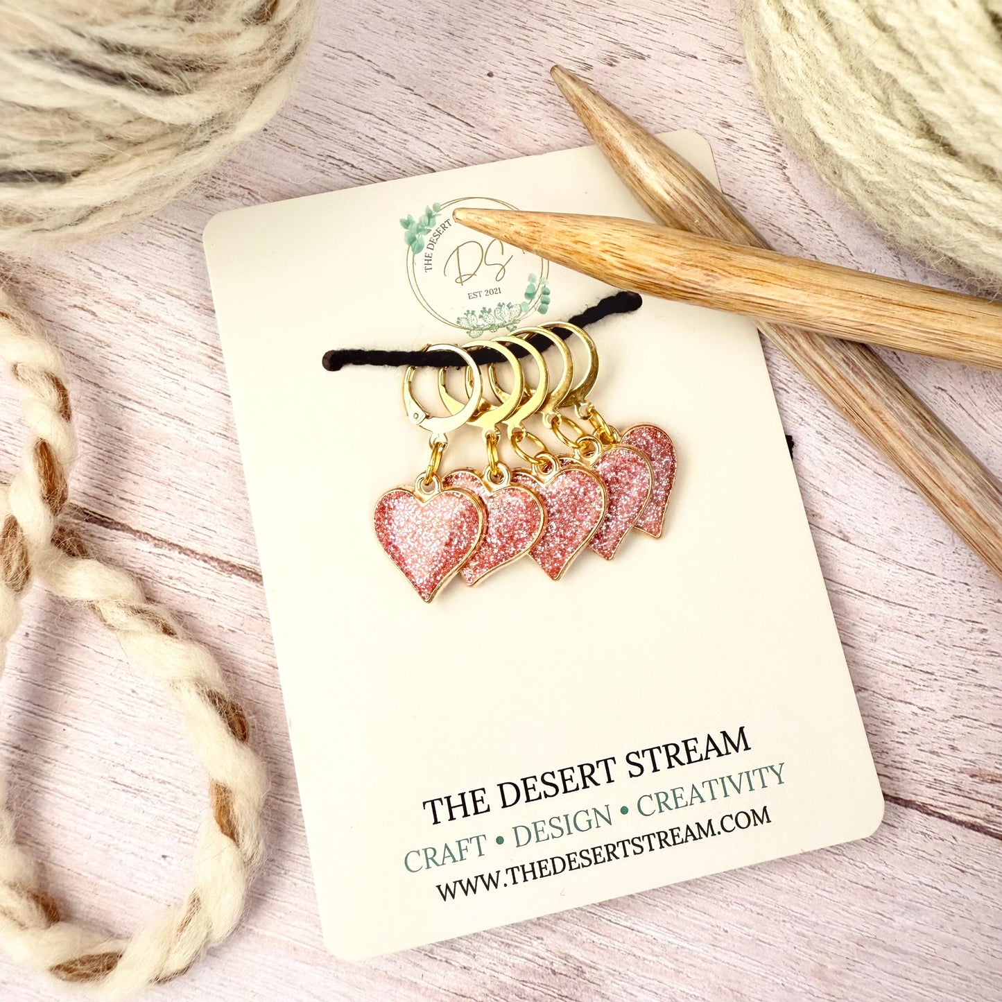 Pink Heart Stitch Marker Set – Snag Free Locking progress keepers