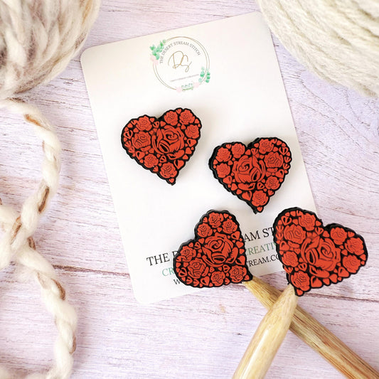 Rose Heart Knitting Stitch Stoppers – Silicone Needle Point Protectors