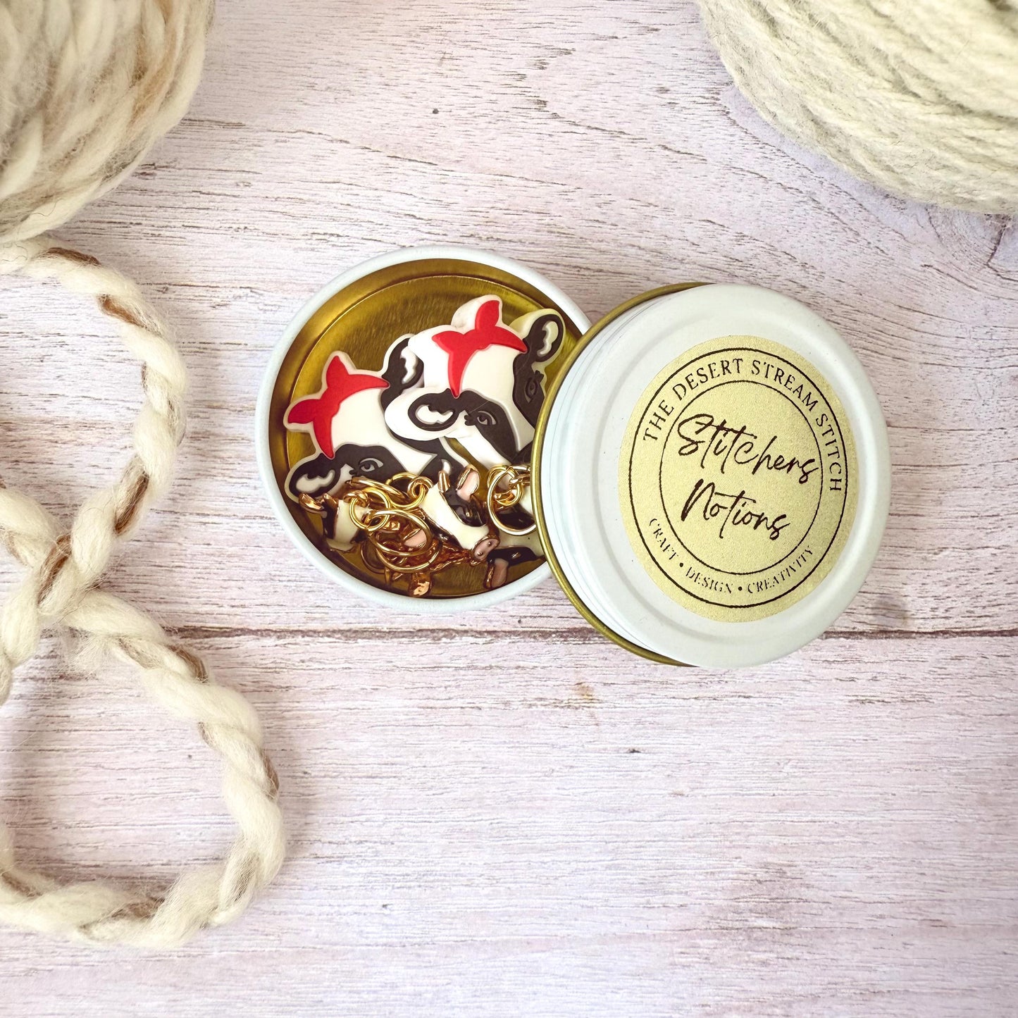 Cow Knitting Notions Set – Stitch Markers & Stoppers | Progress Keepers Kit