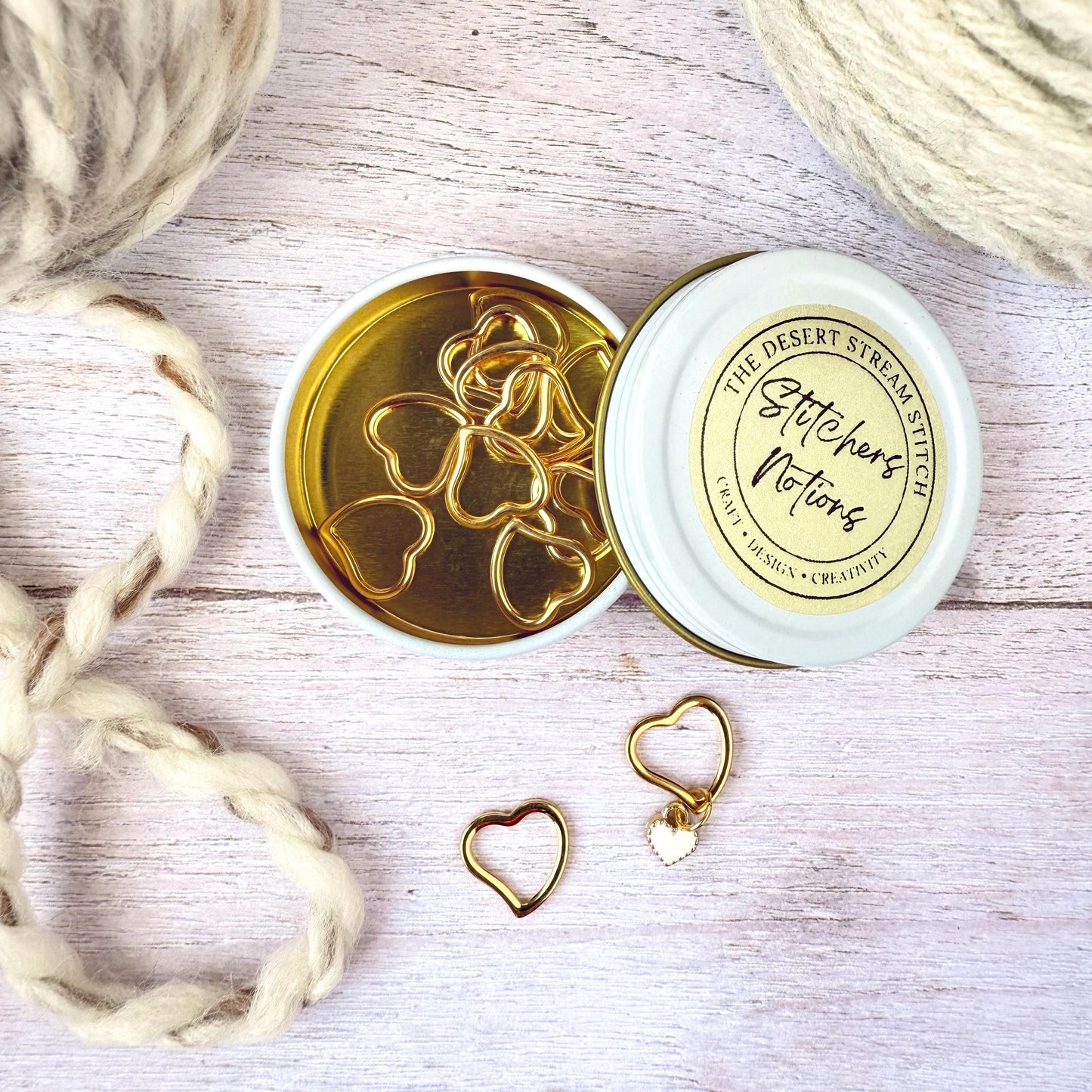 Heart Stitch Markers – Gold Metal Knitting Tools Set | Snag Free Progress Keeper