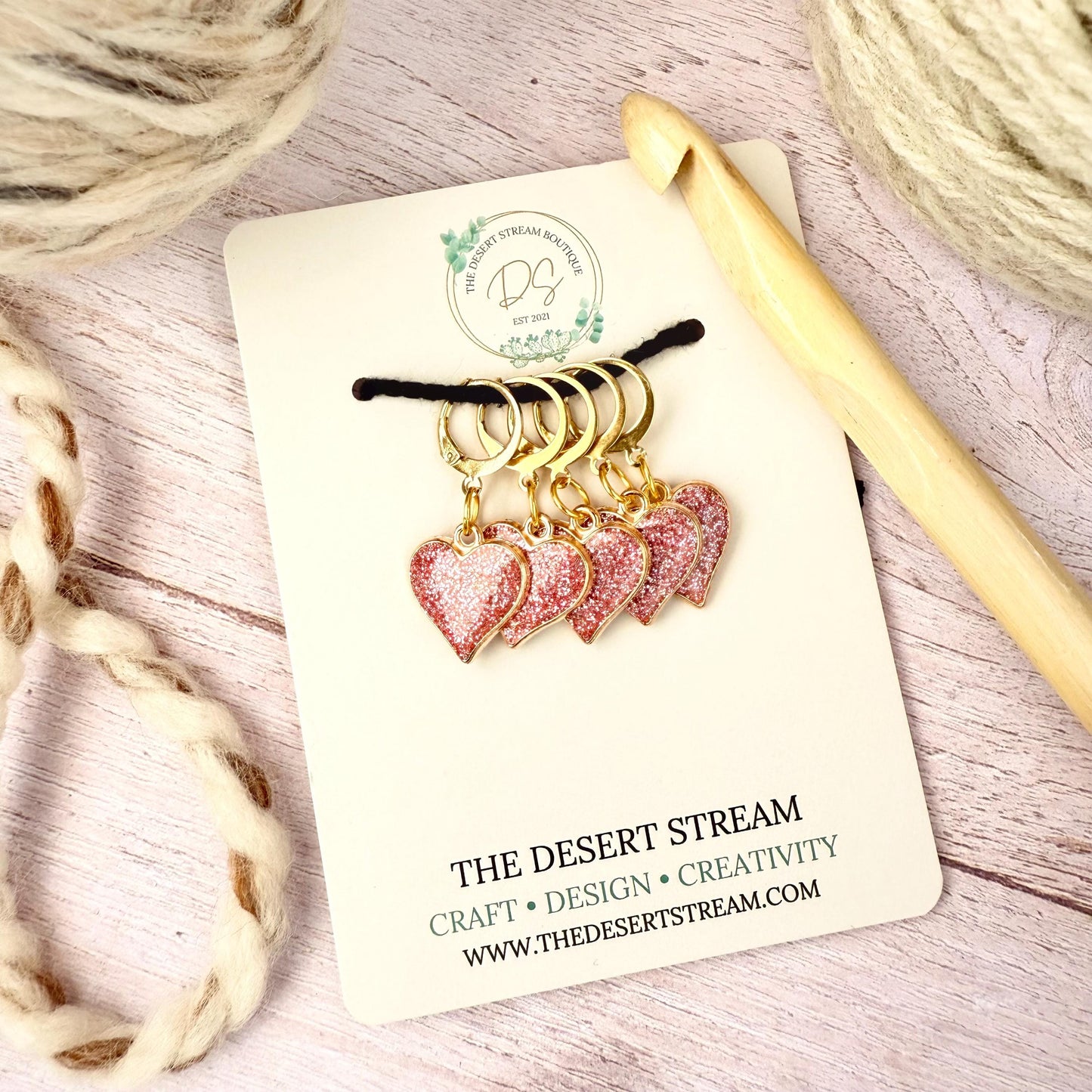 Pink Heart Stitch Marker Set – Snag Free Locking progress keepers