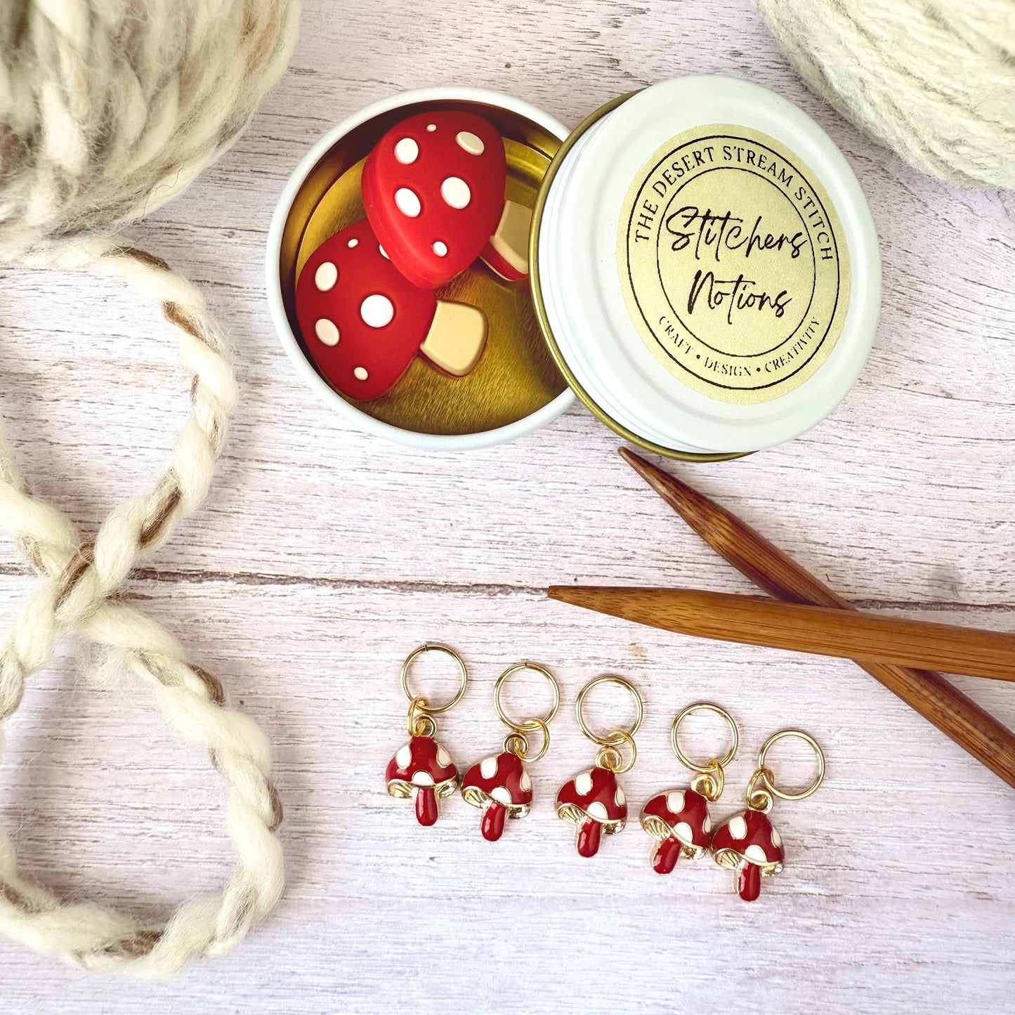 Mushroom Knitting Notions Set – Stitch Markers & Stoppers | Progress Keepers Kit