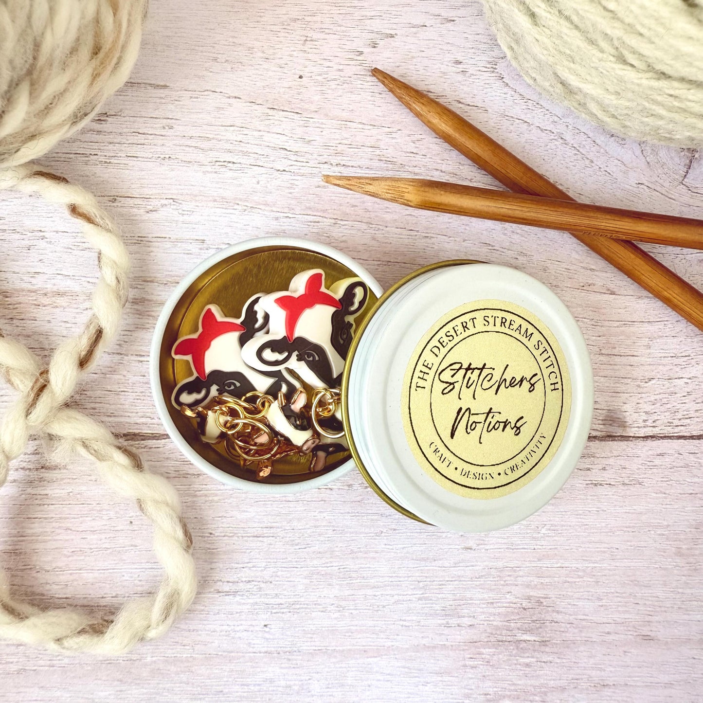 Cow Knitting Notions Set – Stitch Markers & Stoppers | Progress Keepers Kit
