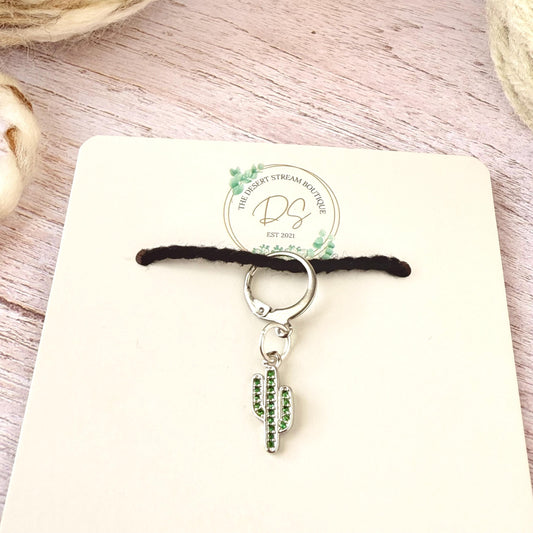 Cactus Luxe Stitch Marker – Platinum Cubic Zirconia | Snag Free Progress Keeper