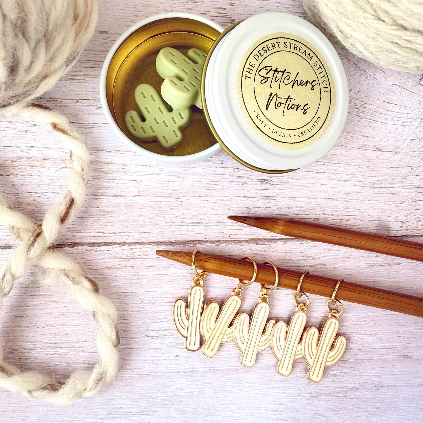 Cactus Knitting Notions Set – Stitch Markers & Stoppers | Progress Keepers Kit