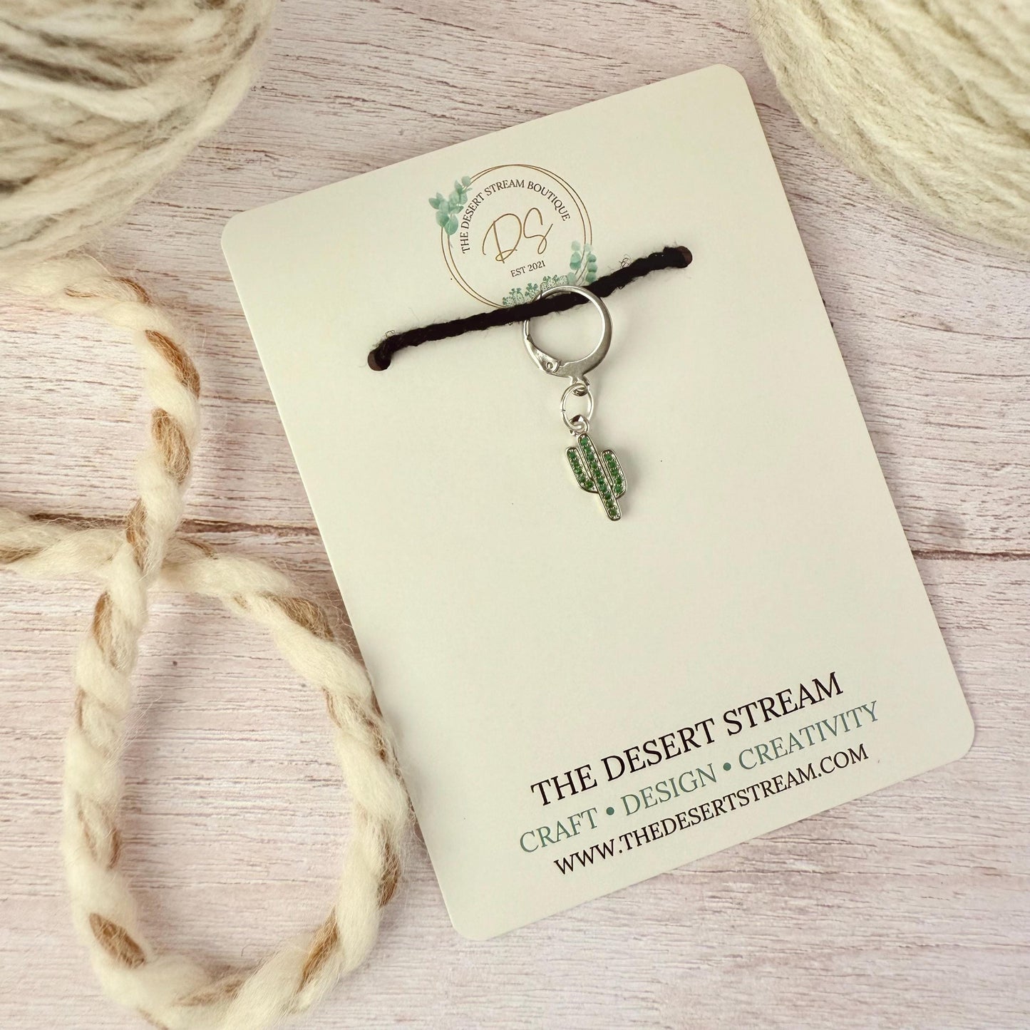 Cactus Luxe Stitch Marker – Platinum Cubic Zirconia | Snag Free Progress Keeper