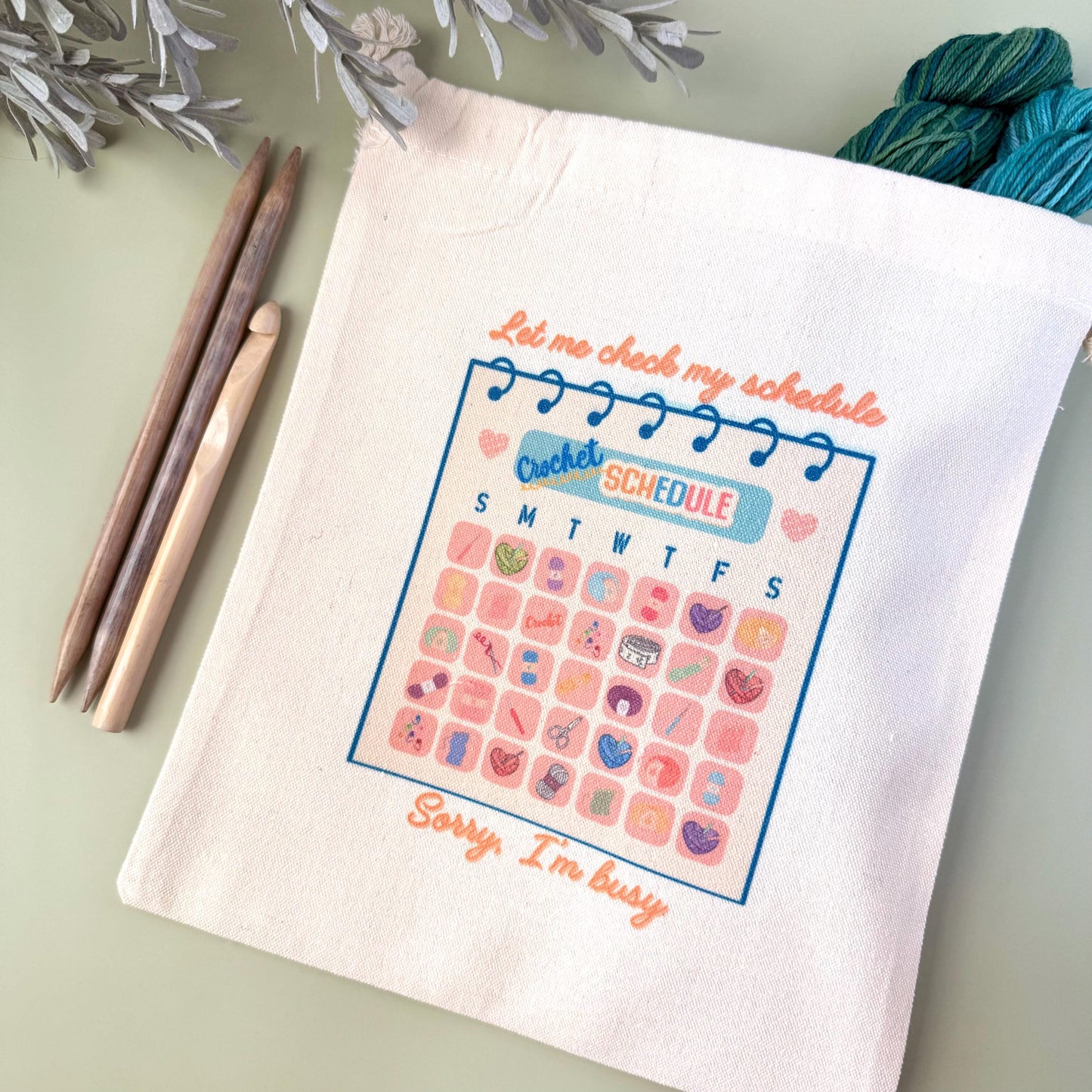 Project Bag: Crochet Schedule Yarn Storage Tote for Knitting and Crochet (Canvas Drawstring)
