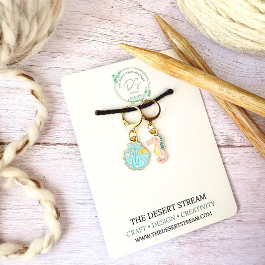 Seaside Stitch Marker Set – Snag Free Locking progress keepers