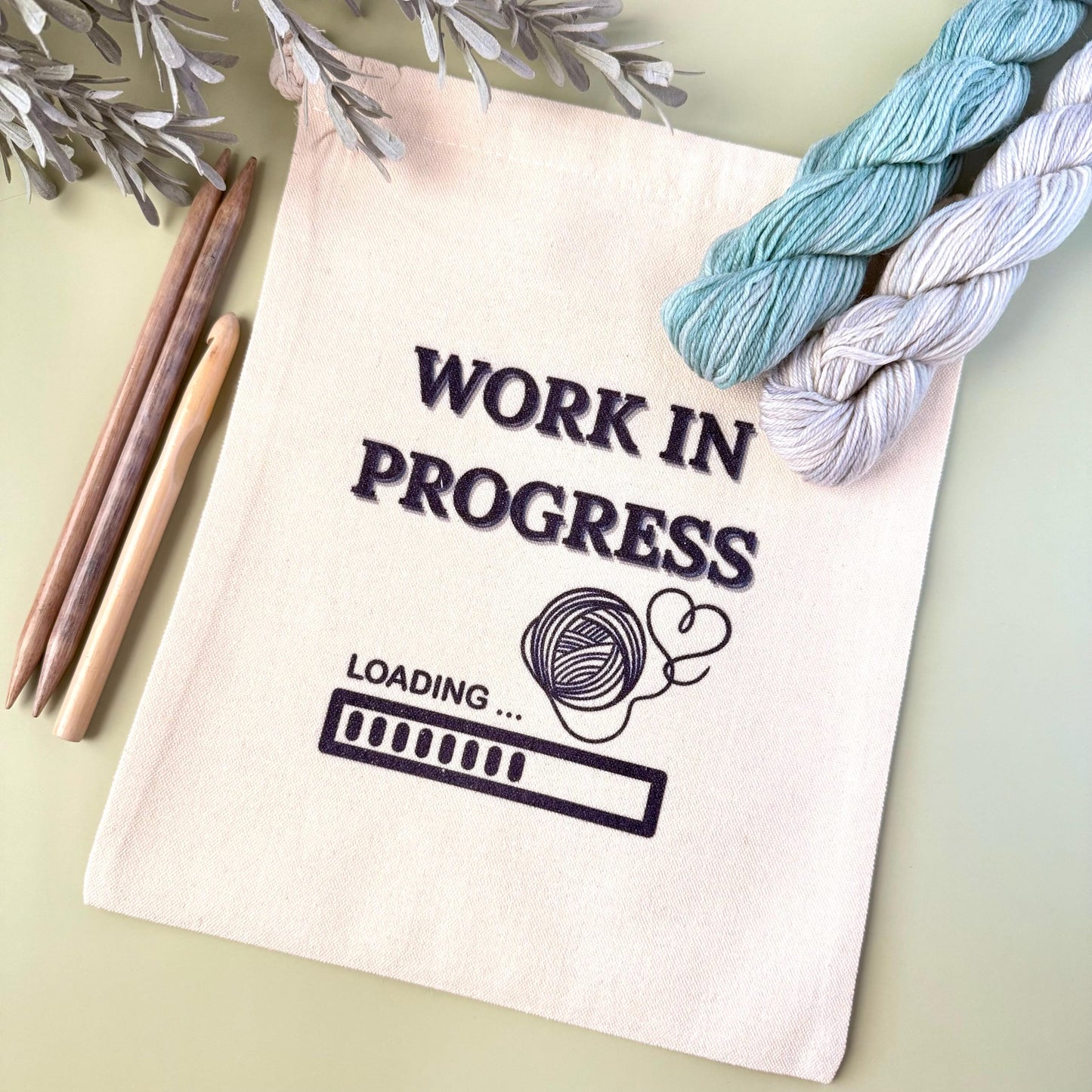 Project Bag: Work In Progress Yarn Storage Tote for Knitting and Crochet (Canvas Drawstring)