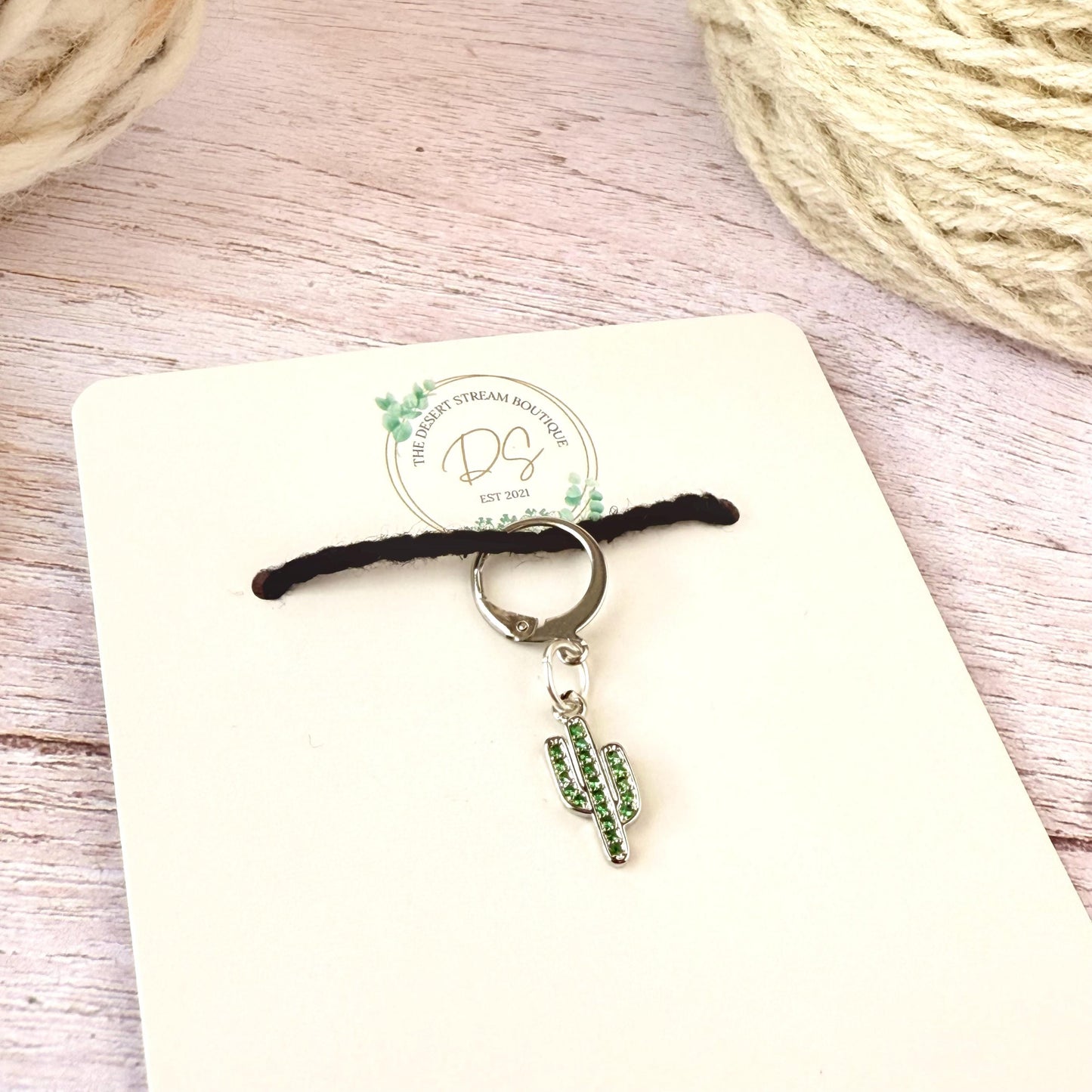 Cactus Luxe Stitch Marker – Platinum Cubic Zirconia | Snag Free Progress Keeper