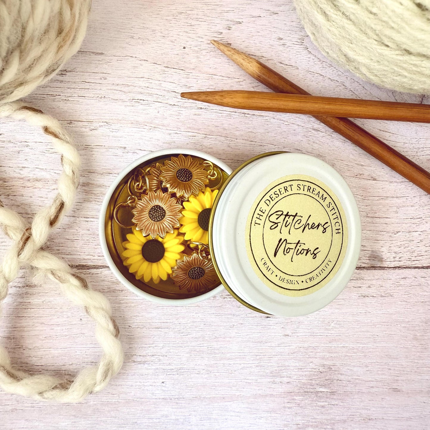 Sunflower Knitting Notions Set – Stitch Markers & Stoppers | Progress Keepers Kit