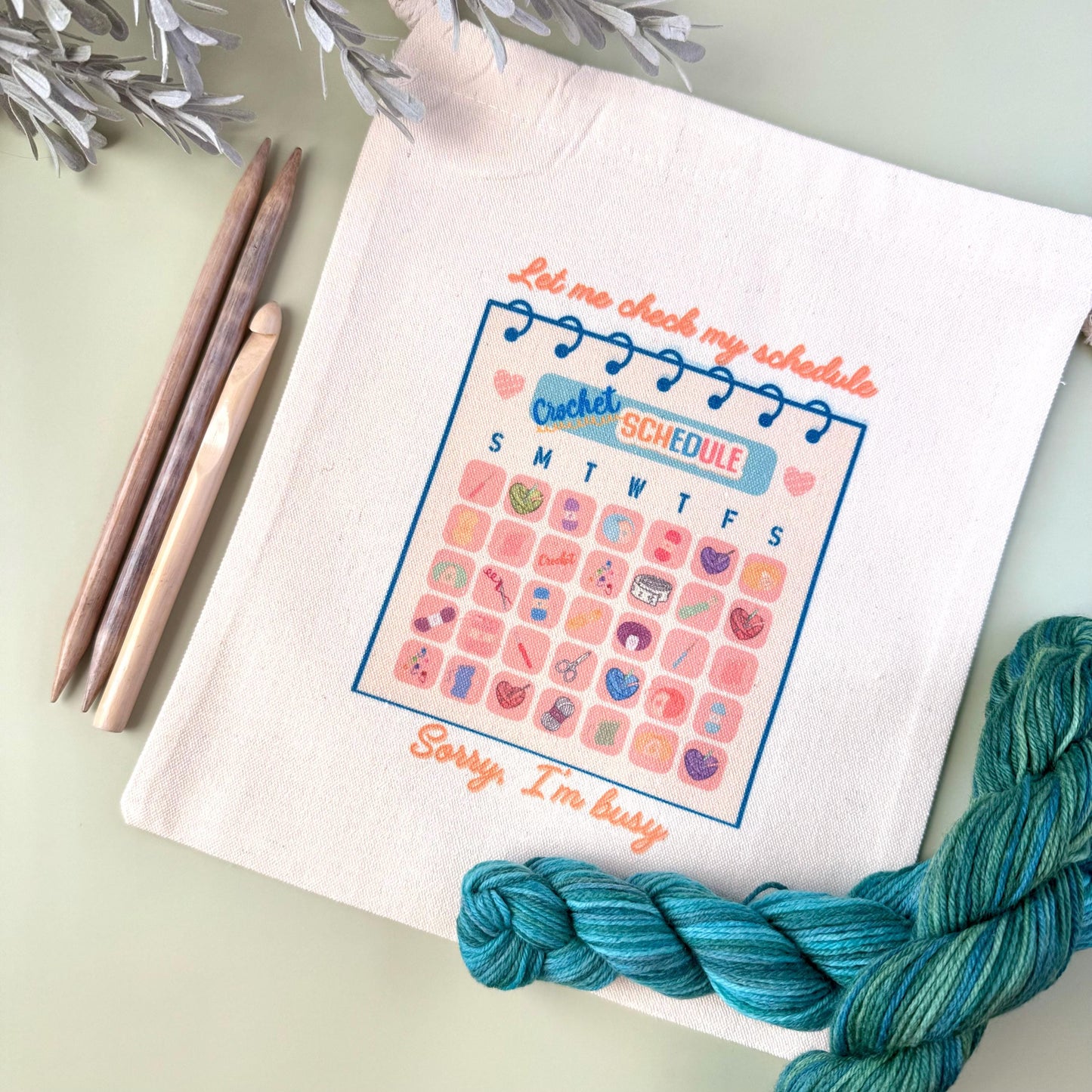 Project Bag: Crochet Schedule Yarn Storage Tote for Knitting and Crochet (Canvas Drawstring)
