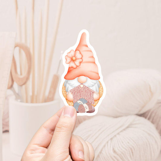 Vinyl Sticker - Knitting Gnome Decal 3 Inch Water Resistant Craft Cart Laptop