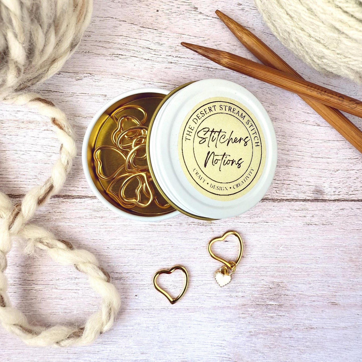 Heart Stitch Markers – Gold Metal Knitting Tools Set | Snag Free Progress Keeper