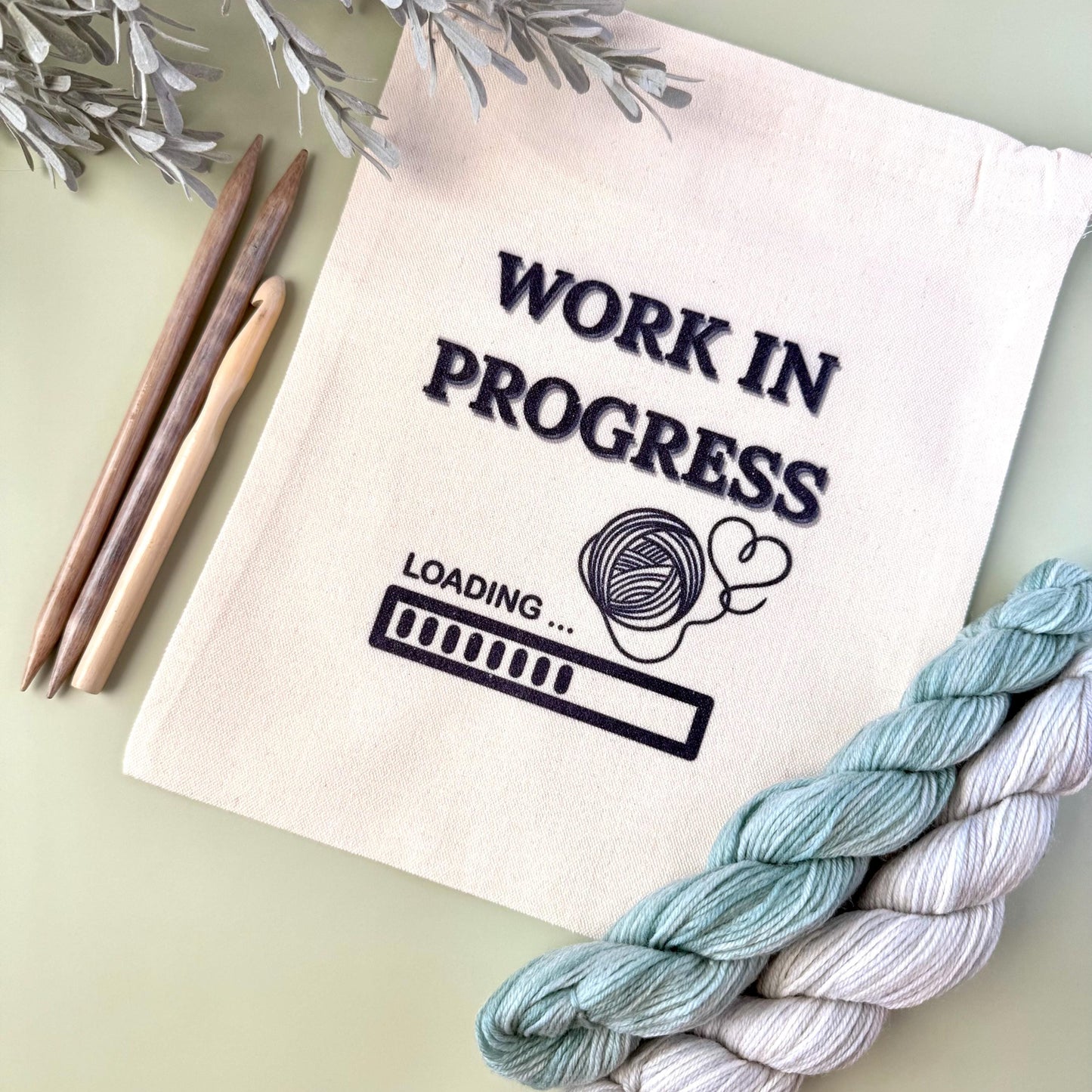 Project Bag: Work In Progress Yarn Storage Tote for Knitting and Crochet (Canvas Drawstring)