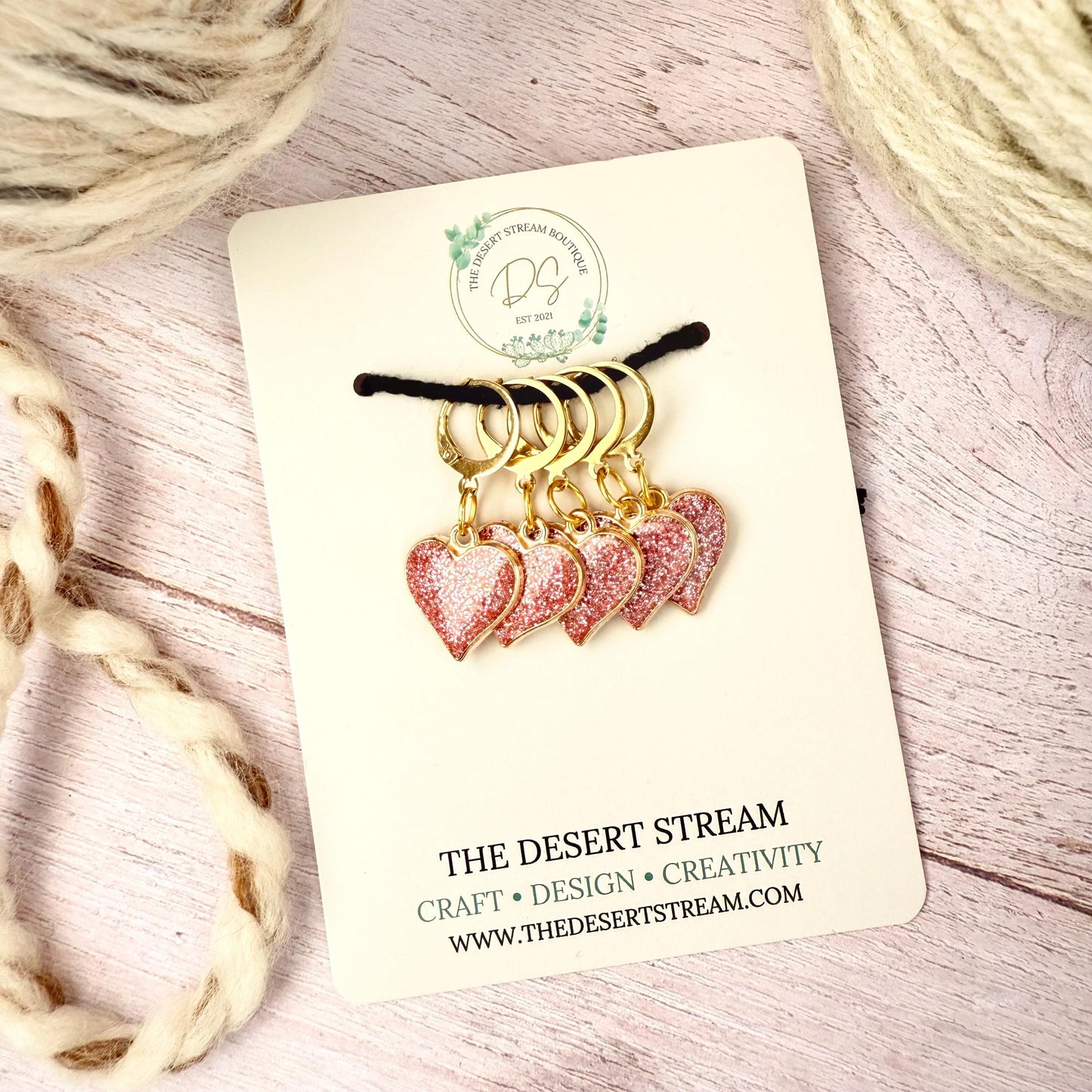 Pink Heart Stitch Marker Set – Snag Free Locking progress keepers