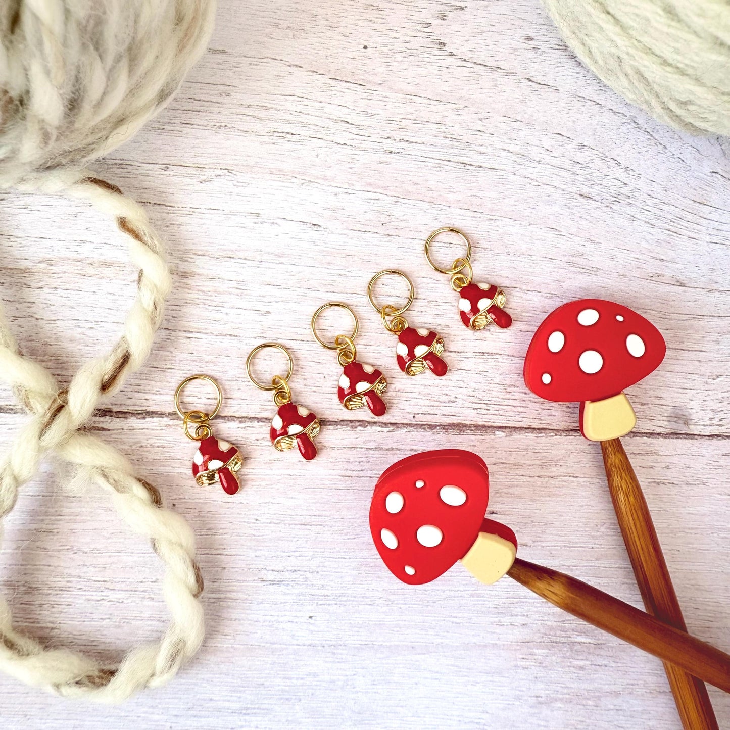 Mushroom Knitting Notions Set – Stitch Markers & Stoppers | Progress Keepers Kit