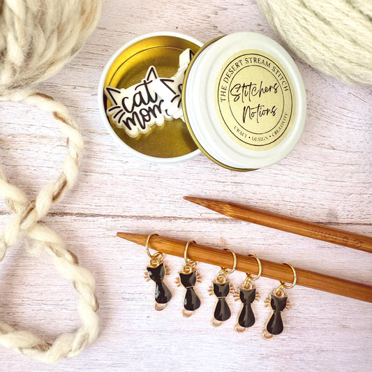 Cat Mom Knitting Notions Set – Stitch Markers & Stoppers | Progress Keepers Kit