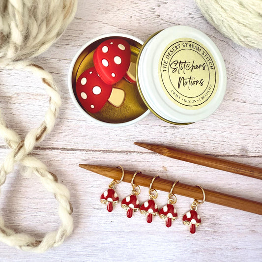 Mushroom Knitting Notions Set – Stitch Markers & Stoppers | Progress Keepers Kit