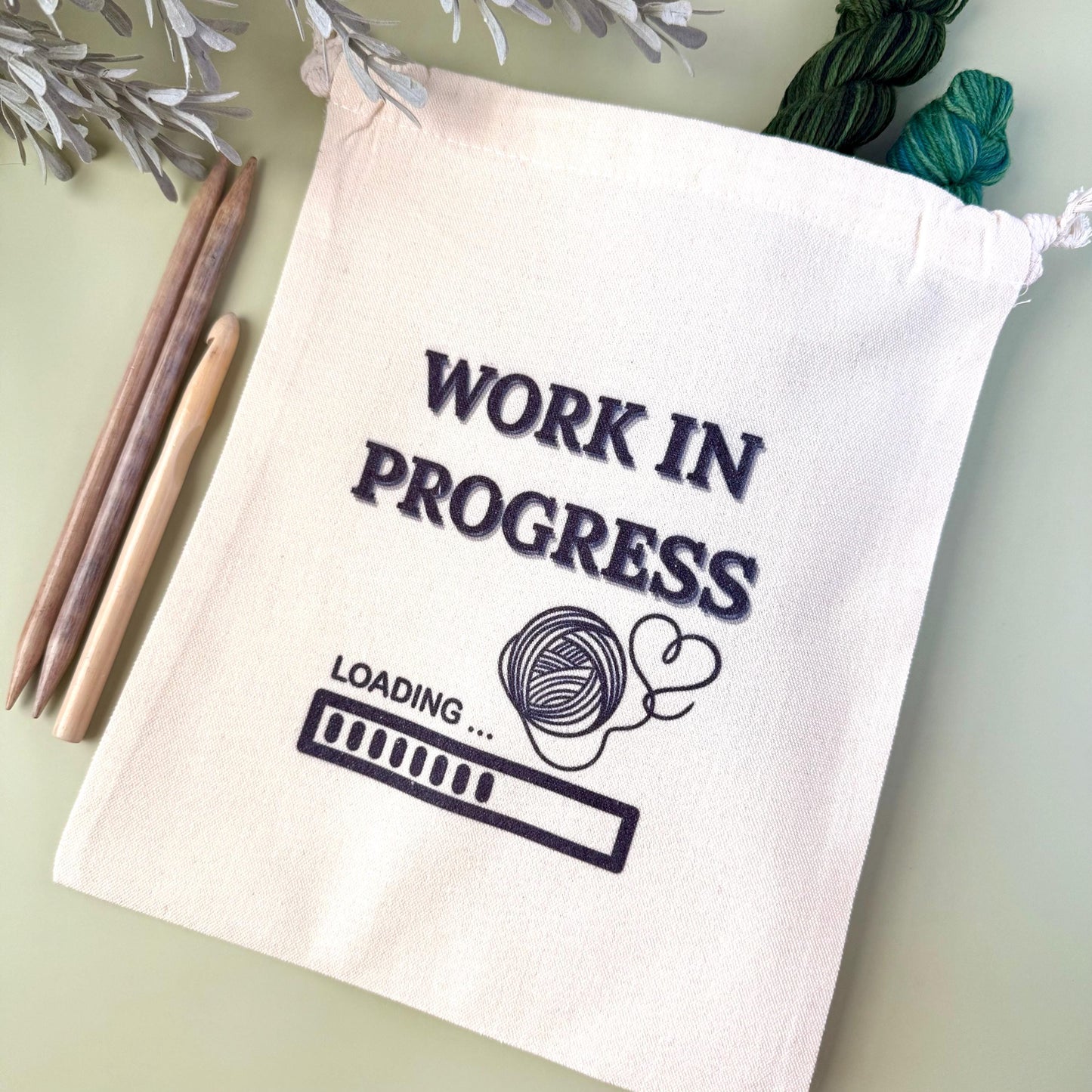 Project Bag: Work In Progress Yarn Storage Tote for Knitting and Crochet (Canvas Drawstring)