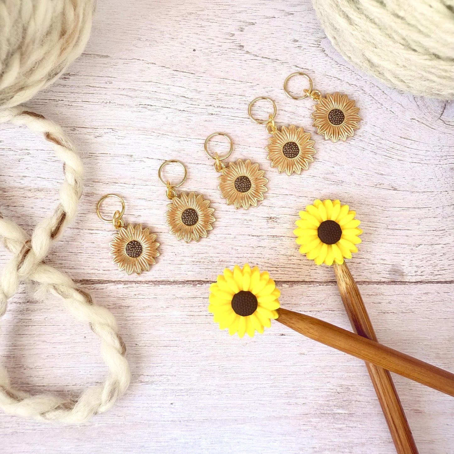 Sunflower Knitting Notions Set – Stitch Markers & Stoppers | Progress Keepers Kit