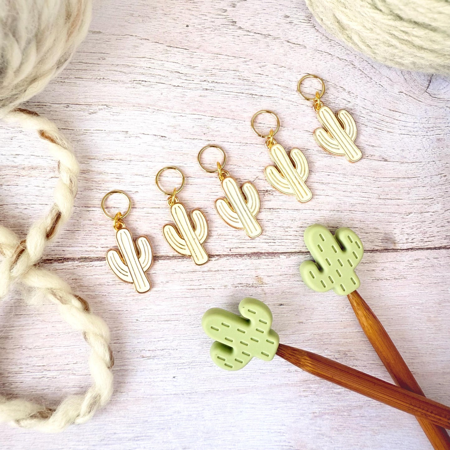 Cactus Knitting Notions Set – Stitch Markers & Stoppers | Progress Keepers Kit