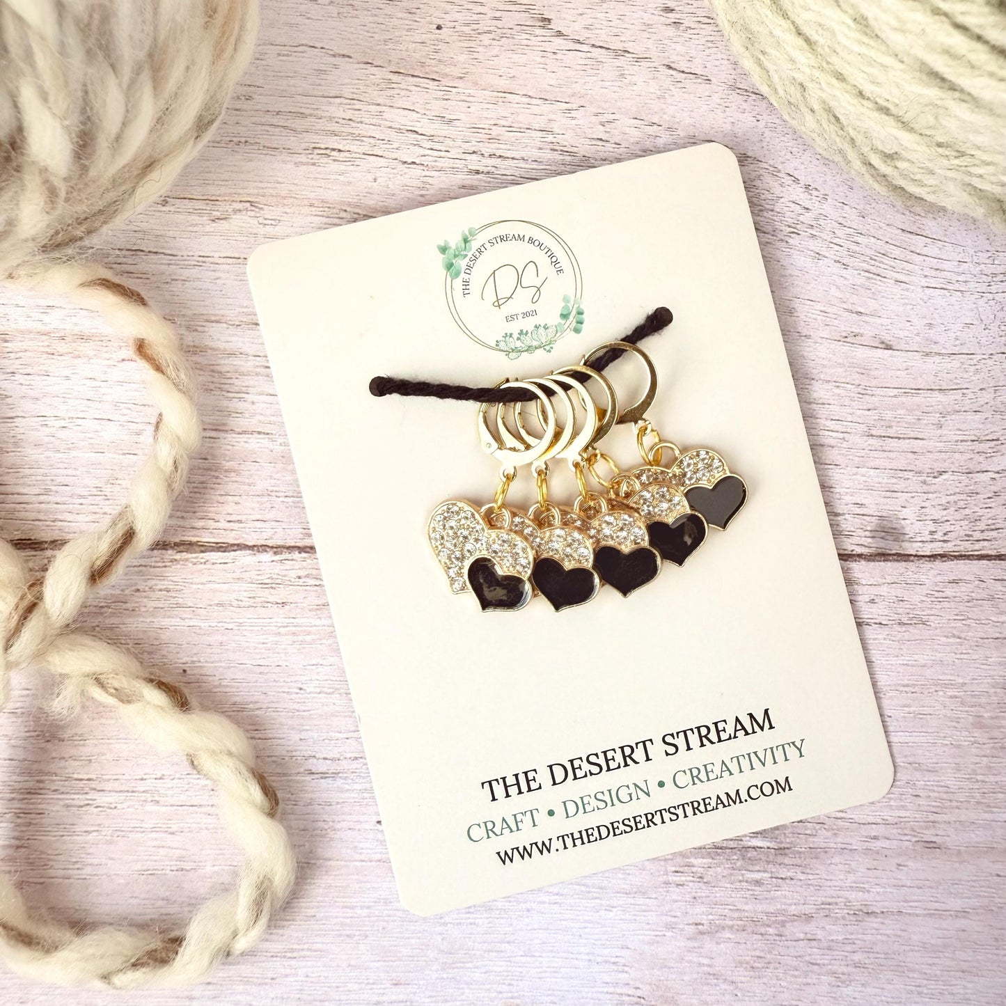 Black Heart Stitch Marker Set – Snag Free Locking progress keepers