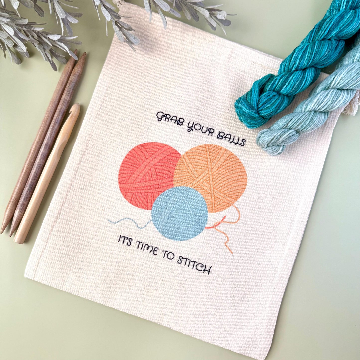 Project Bag: Yarn Balls Storage Tote for Knitting and Crochet (Canvas Drawstring)