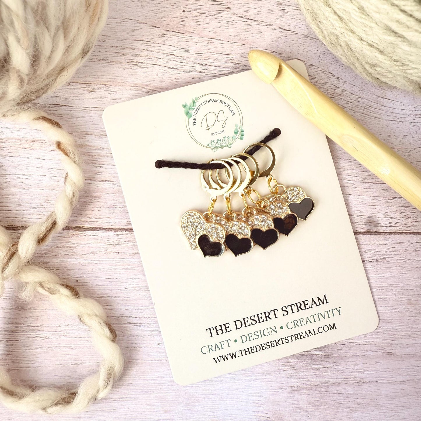 Black Heart Stitch Marker Set – Snag Free Locking progress keepers