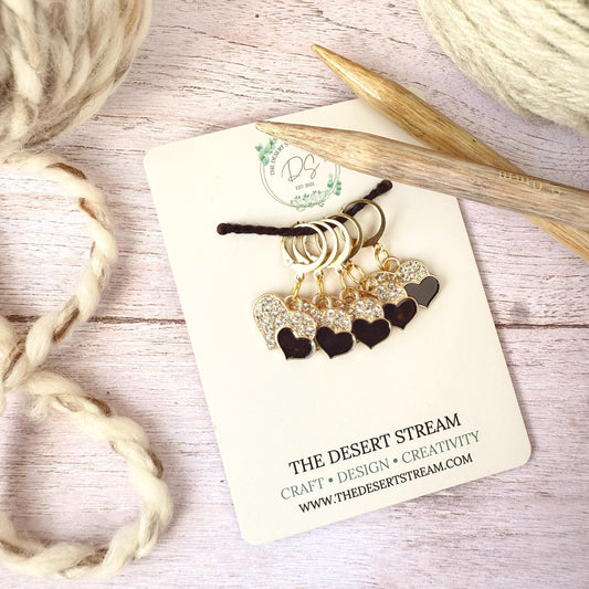 Black Heart Stitch Marker Set – Snag Free Locking progress keepers