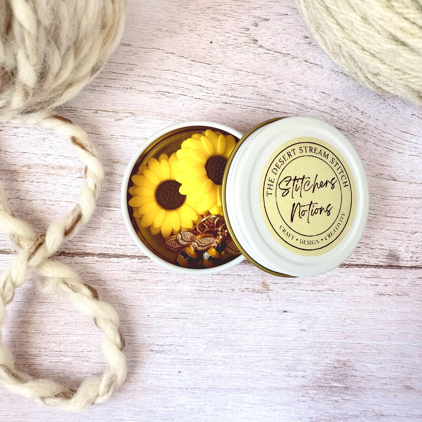 Sunflower Bee Knitting Notions Set – Stitch Markers & Stoppers | Progress Keepers Kit